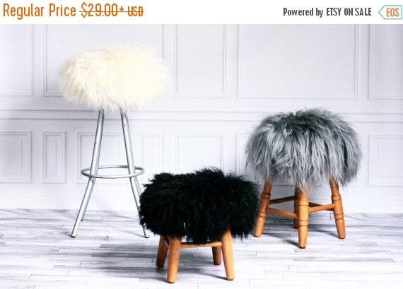 Stool Cover | Sheepskin Stool Cover | Round Stool Cover | Furry Stool | Scandinavian Decor | Ottoman Cover