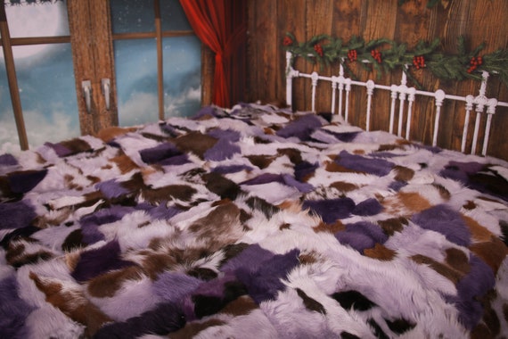 Luxurious Toscana Sheepskin Real Fur Bed Spread Throw Real Fur Blanket Sheepskin throw Sofa Cover Luxury Blanket Comforter Purple #FU22