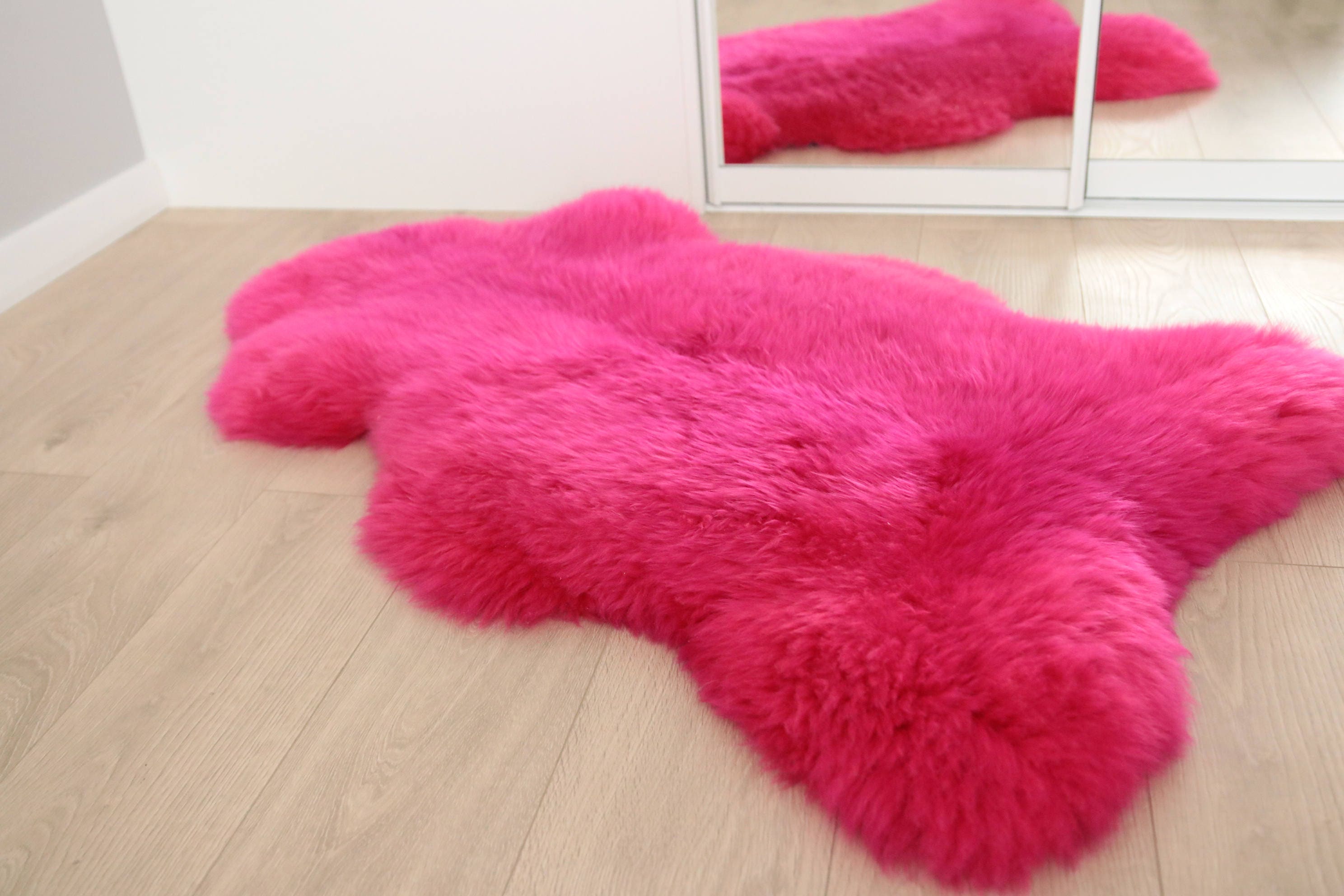 Genuine Natural Amarant Pink Sheepskin Rug Sheepskin Throw Scandinavian