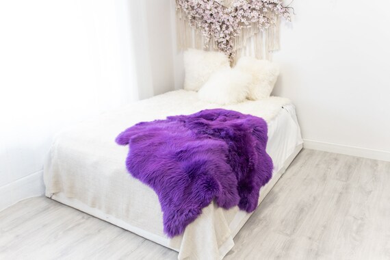 Double Purple Merino Sheepskin Rug | Long rug | Shaggy Rug | Chair Cover | Area Rug | Purple Rug | Carpet | Purple Throw | Sheep Skin