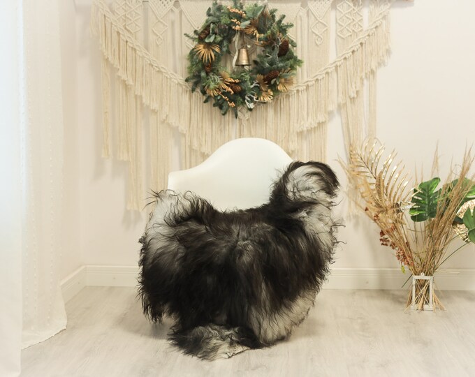 Real Icelandic Sheepskin Rug Scandinavian Decor Sofa Sheepskin throw Chair Cover Natural Sheep Skin Rugs Gray Black #Iceland78