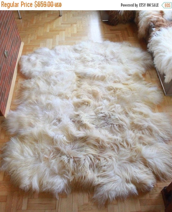 ON SALE Exclusive Genuine Natural rare ICELANDIC Sheepskin Rug, Pelt, soft long fur xxxxxl extra Large super soft fur - Octo