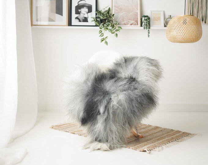 Real Icelandic Sheepskin Rug Scandinavian Home Decor Sofa Sheepskin throw Chair Cover Natural Sheep Skin Rugs Gray Black #IS172