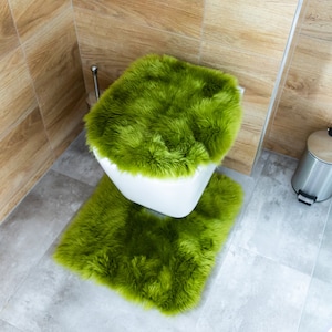 Real Sheepskin Fur Toilet Set Seat Cover Rug Scandinavian Decor Bathroom Decor Sheepskin toilet cover