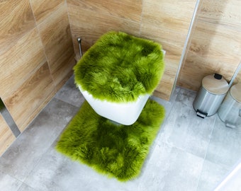 Real Sheepskin Fur Toilet Set Seat Cover Rug Scandinavian Decor Bathroom Decor Sheepskin toilet cover