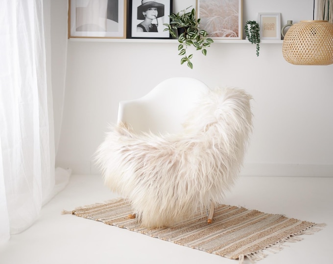 Real Icelandic Sheepskin Rug Scandinavian Decor Sofa Sheepskin throw Chair Cover Natural Sheep Skin Rugs Beige #IS16