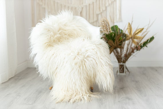 Real Sheepskin Rug Genuine Rare Mongolian Sheepskin Rus - Curly Fur Rug Scandinavian Sheep skin - Ivory Beige Curly Sheepskin #Krecisl7