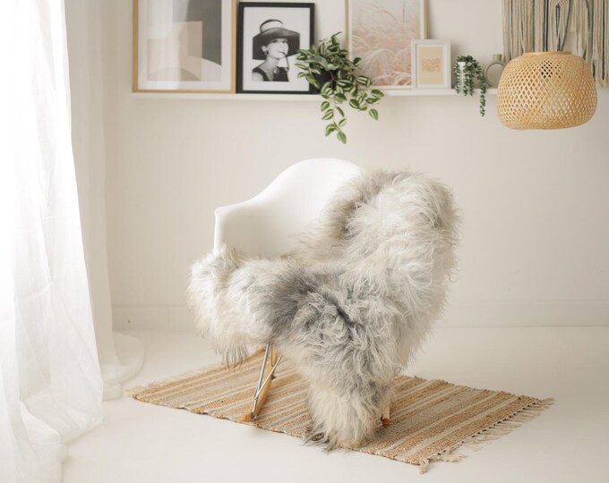 Real Icelandic Sheepskin Rug Scandinavian Decor Sofa Sheepskin throw Chair Cover Natural Sheep Skin Rugs Gray White #Iceland1606