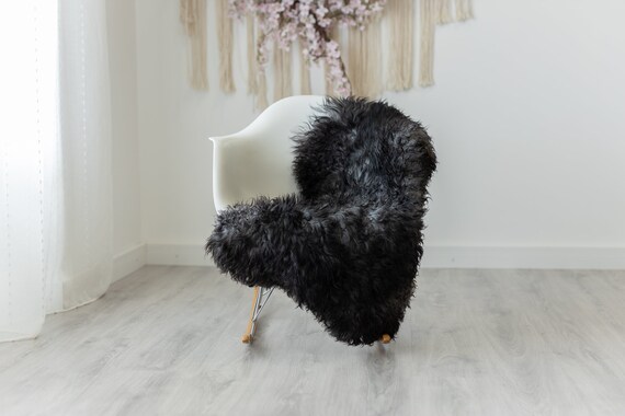 Real Sheepskin Rug Genuine Rare Gotland Sheepskin Rus - Curly Fur Rug Scandinavian Sheep skin - Gray Black Sheepskin #G9