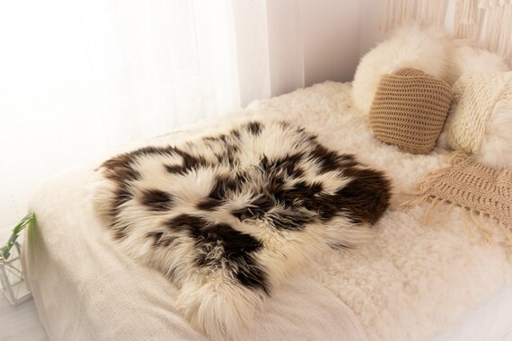 Double Sheepskin Rug Long rug Sheepskin Throw Chair Cover Runner Rug Carpet Brown White Sheepskin Sheep Skin Rug | POL6