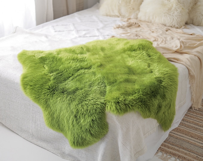 Double Green Merino Sheepskin Rug | Long rug | Shaggy Rug | Chair Cover | Runner Rug | Merino Rug | Sheepskin #24pol3
