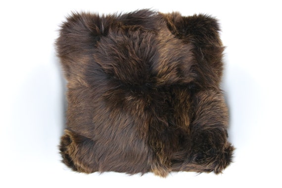 Sheepskin Fur Pillow, Real fur pillow, Brown fur pillow, Square sheepskin pillow, Brown pillow, scandinavian pillow, Both side fur