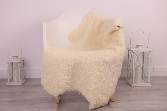 Real Sheepskin Rug Genuine Rare Gotland Sheepskin Rus - Curly Fur Rug Scandinavian Sheepvskin - Beige White Sheepskin #4Margo9
