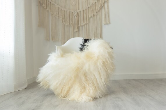 Real Icelandic Sheepskin Rug Scandinavian Decor Sofa Sheepskin throw Chair Cover Natural Sheep Skin Rugs Ivory Black #Iceland386