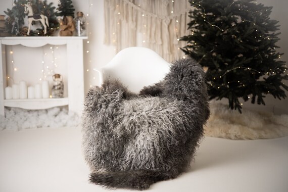 Real Sheepskin Rug Genuine Rare Gotland Sheepskin Rus - Curly Fur Rug Scandinavian Sheep skin - Curly Rug Gray Sheepskin #G81