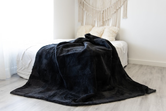 Luxurious Patchwork Sheepskin Real Fur Throw Real Fur Blanket | Sheepskin throw | Sheepskin Blanket Boho Throw Graphite #FuFu106