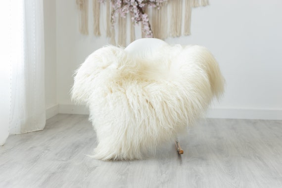 Real Sheepskin Rug Genuine Rare Mongolian Sheepskin Rug - Curly Fur Rug Scandinavian Sheep skin - Creamy White Sheepskin #G1