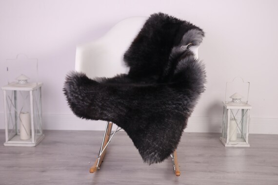 Real Merino Sheepskin Rug Black Gray Christmas Decor Scandivavian Home