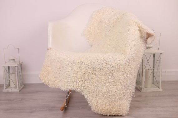 Real Sheepskin Rug Genuine Rare Gotland Sheepskin Rus - Curly Fur Rug Scandinavian Sheepvskin - White Sheepskin #4Margot29