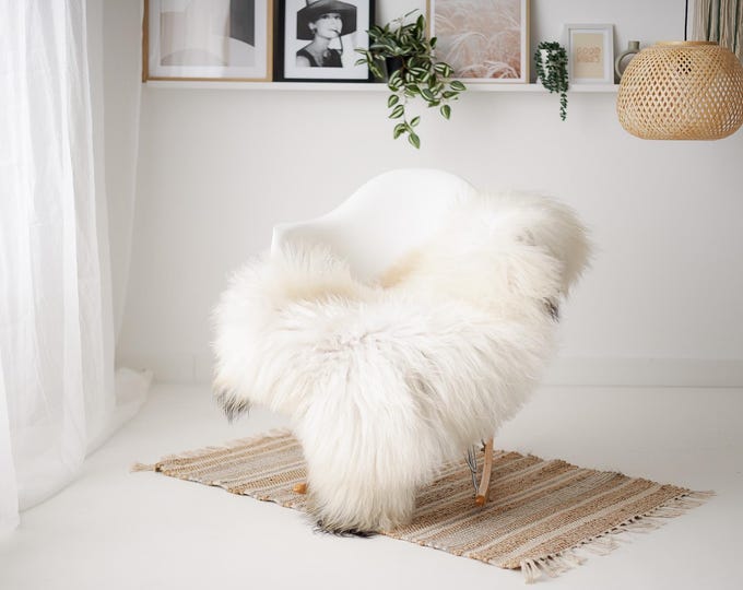 Real Icelandic Sheepskin Rug Scandinavian Decor Sofa Sheepskin throw Chair Cover Natural Sheep Skin Rugs Ivory Black #IS34