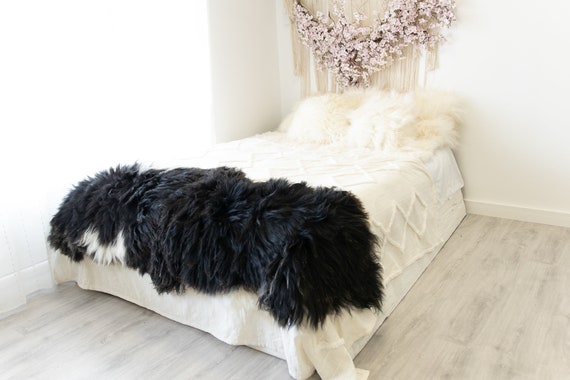 Double Icelandic Black White Sheepskin Rug | Long rug | Shaggy Rug | Chair Cover | Area Rug | Double Rug | Icelandic Sheep skin #2pol2
