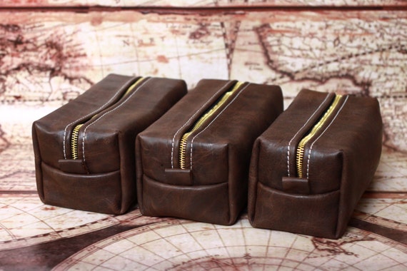HANDMADE Men's Leather Toiletry Case Dopp Kit Shaving Bag OOAK Groomsmen Present Groomsman Gift Wedding Groom FREE Shipping worldwide