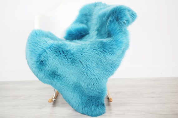 Genuine Natural Turquoise Blue Sheepskin Rug Sheepskin Throw Scandinavian Style | Scandinavian Rug | Turquoise Blue Sheepskin
