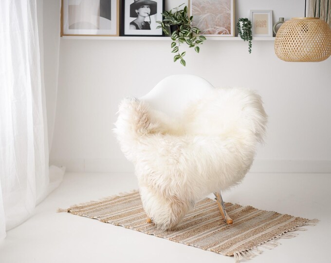 Real Icelandic Sheepskin Rug Scandinavian Decor Sofa Sheepskin throw Chair Cover Natural Sheep Skin Rugs Ivory Beige #IS26