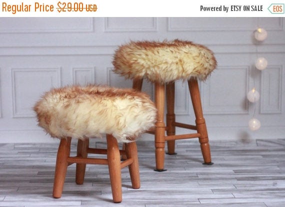 ON SALE Sheepskin Stool Cover | Round Stool Cover | Furry Stool | Scandinavian Decor | Stool Cover | Ottoman Cover | Chair Pad
