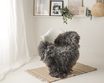 Real Sheepskin Rug Genuine Rare Gotland Sheepskin Rus - Curly Fur Rug Scandinavian Sheep skin - Gray Sheepskin #G16