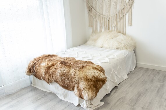 Double Mouflon White Brown Sheepskin Rug | Long rug | Shaggy Rug | Chair Cover | Area Rug | Brown Rug | Carpet | Brown Tips Sheepskin 4POL15