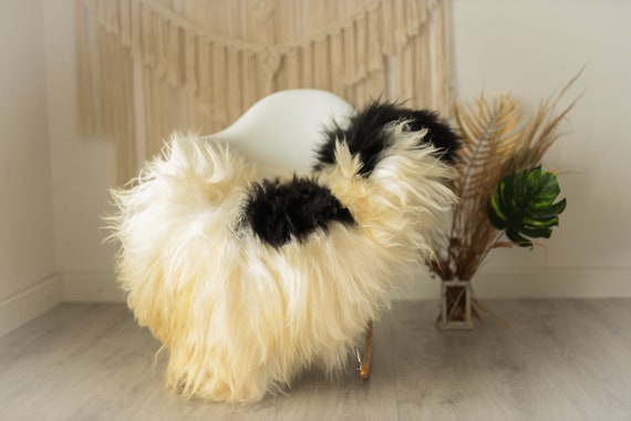 Real Icelandic Sheepskin Rug Scandinavian Decor Sofa Sheepskin throw Chair Cover Natural Sheep Skin Rugs Ivory Black #Iceland9