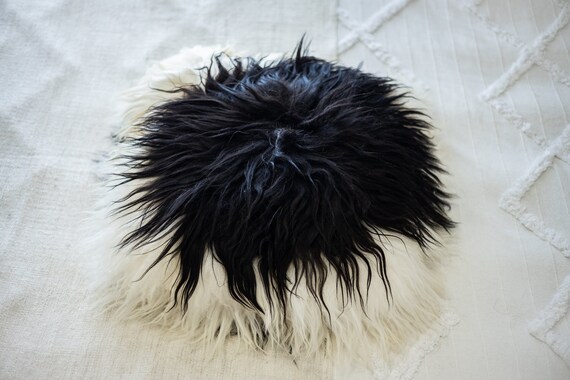 Icelandic Sheepskin Fur Pillow, Real fur pillow, Black White fur pillow, Square sheepskin pillow , scandinavian pillow, Both side fur