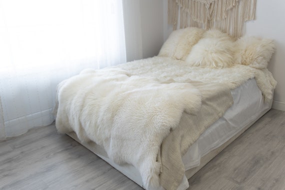 Real Fur Sheepskin Throw | Super Large | Sheepskin Rug | Boho Blanket | Merino Triple Sheepskin Creamy White