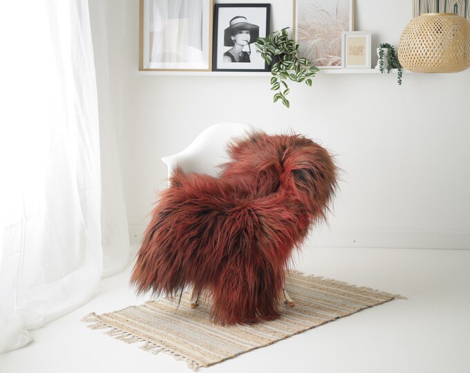 Real Icelandic Sheepskin Rug Scandinavian Decor Sofa Sheepskin throw Chair Cover Natural Sheep Skin Rugs Red Brown #Iceland1581