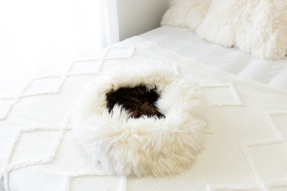 Sheepskin Cat Bed Or Dog Bed Cat Cave Unique Pet Bed Cat House Pet Furniture Hand Made With Genuine Real Sheepskin XXL Extra Large #Bed14