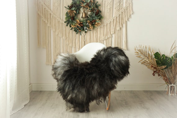 Real Icelandic Sheepskin Rug Scandinavian Decor Sofa Sheepskin throw Chair Cover Natural Sheep Skin Rugs Black Gray #Iceland69