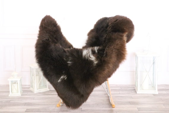 Sheepskin Rug | Real Sheepskin Rug | Shaggy Rug | Scandinavian Rug | | SCANDINAVIAN DECOR | Brown White Sheepskin #MIHER6