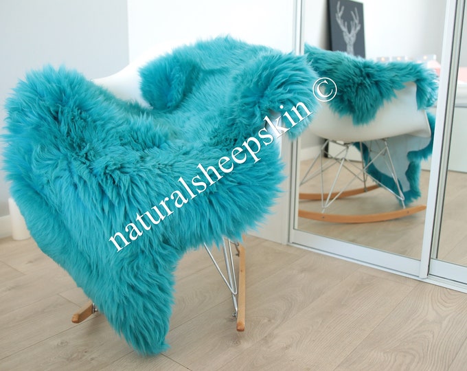 Genuine Natural Turquoise Blue Sheepskin Rug Sheepskin Throw  Scandinavian Style | Scandinavian Rug | Turquoise Blue  Sheepskin