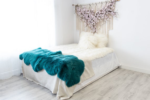 Double Turquoise Merino Sheepskin Rug | Long rug | Shaggy Rug | Chair Cover | Area Rug | Turquoise Rug | Carpet | Turquoise Throw