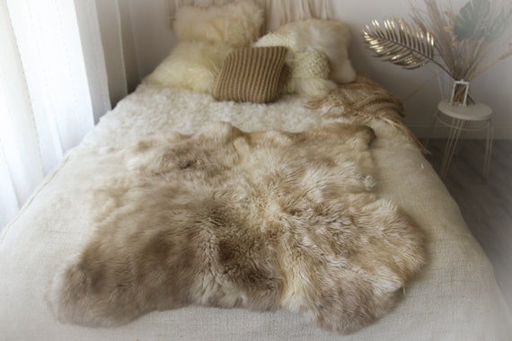 Double Sheepskin Rug | Long rug | Shaggy Rug | Chair Cover | Runner Rug | Beige Rug | Carpet | Beige Sheepskin | Brown Sheepskin LUSZY8