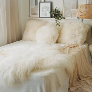 Double Icelandic Ivory Gray Sheepskin Rug | Long rug | Shaggy Rug | Chair Cover | Area Rug | Double Rug | Icelandic Sheep skin #8POL16