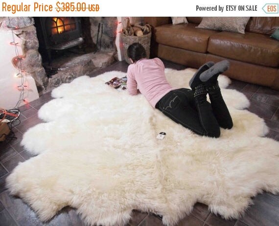 Genuine Natural creamy white Sheepskin Rug, Pelt, Giant Sheepskin throw Octo, Deca LARGE SIZES