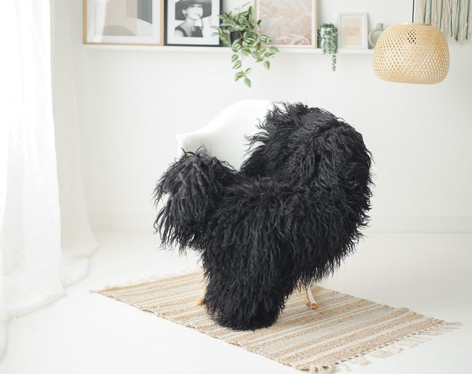 Real Icelandic Sheepskin Rug Scandinavian Decor Sofa Sheepskin throw Chair Cover Natural Sheep Skin Rugs Curly Black #IS90
