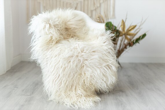 Real Sheepskin Rug Genuine Rare Mongolian Sheepskin Rus - Curly Fur Rug Scandinavian Sheep skin - Ivory Beige Curly Sheepskin #Krecisl3
