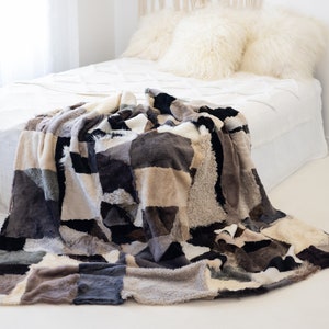 Lussuoso plaid in vera pelliccia di pecora stile Toscana / Coperta in vera pelliccia / Plaid in pelle di pecora / Coperta in pelle di pecora stile Boho / FuFu304