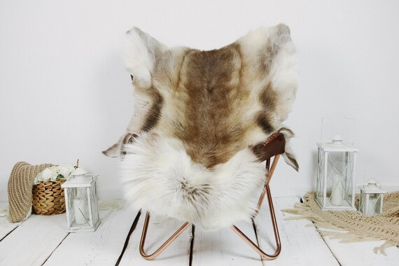 Reindeer Hide | Reindeer Rug | Reindeer Skin | Throw XXL EXTRA LARGE - Scandinavian Style Christmas Decor Brown White Hide #Kre13