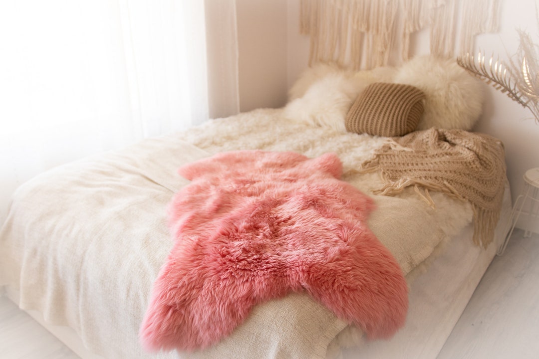 Genuine Natural Pink Sheepskin Rug Sheepskin Throw Scandinavian Style