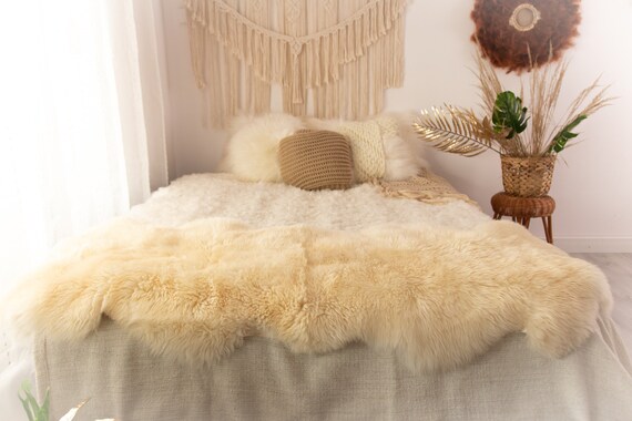 Double Sheepskin Rug | Long rug | Shaggy Rug | Chair Cover | Runner Rug | Ivory Rug | Beige Sheepskin POL18