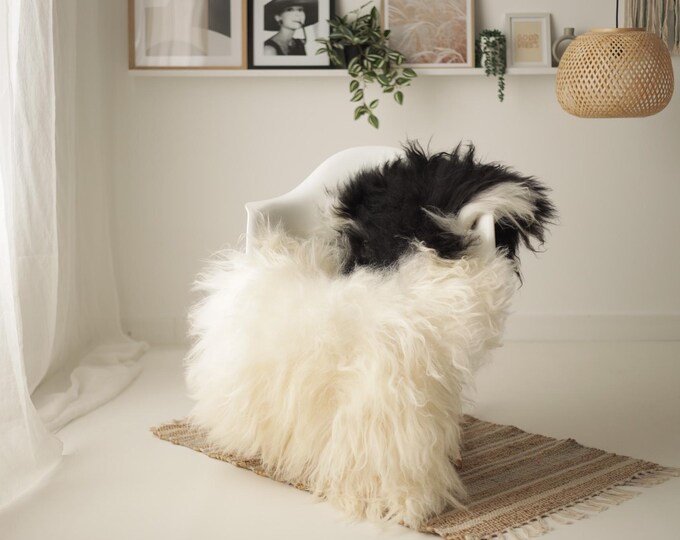 Real Icelandic Sheepskin Rug Scandinavian Decor Sofa Sheepskin throw Chair Cover Natural Sheep Skin Rugs Ivory Black #IS275